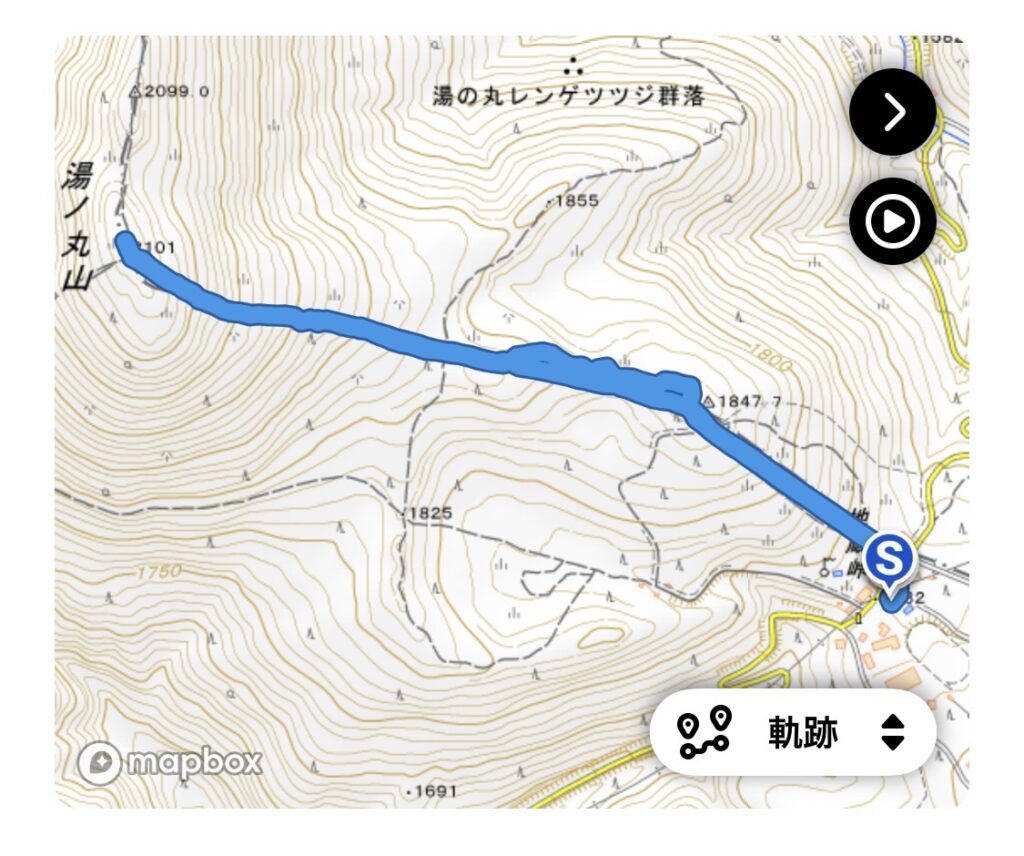 湯の丸高原スキー場からリフトを利用し、湯の丸山山頂を往復した登山ルートの軌跡。距離約4.4km、初心者にもおすすめの登山コース。